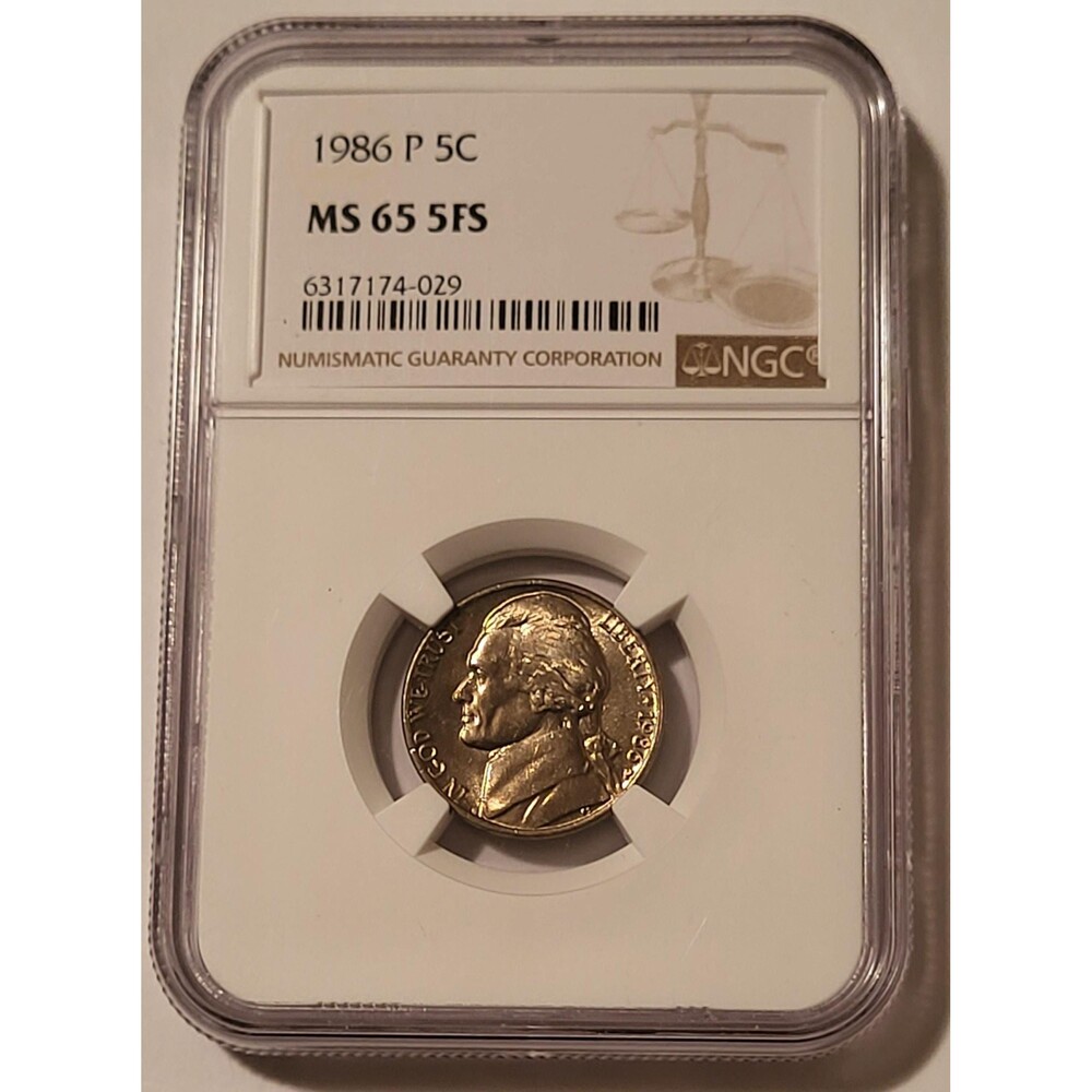 1986 P Jefferson Nickel MS65 5FS NGC Light Toning